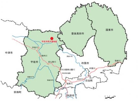 宇佐・高田・国東広域事務組合ごみ処理施設建設候補地位置図